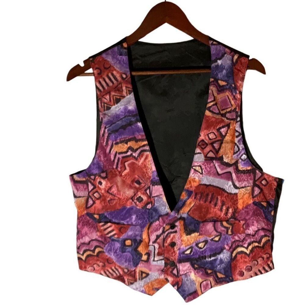 Vintage 80’s Vest Waistcoat, Abstract Print. Size Medium.